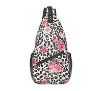 Pink Rose Sling Bag Crossbody Shoulder Backpack Cute Rose Flower Seamless Mix Leopard Pattern Background Cheetah Print Chest Bag Floral Animal Skin Texture Voyage Randonnée Daypack pour Hommes Femmes