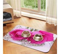 Pink Rose1 Tapis d'alimentation en cuir PU pour chiens et chats Tapis absorbant antidérapant en caoutchouc
