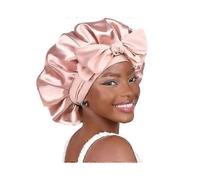 (pink)Satin Beanie Silk Beanie For Sleep Double Layered Satin Lined Hair Beanie With Tie Bonnets For Women Natural Curly Hair