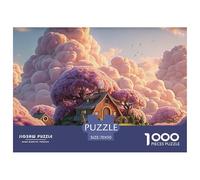 Pink Sky Pink Clouds and A House 1000 Pièces Carton Premium Coffret De Puzzles Purple Blossom Trees Stimulant Et Éducatif Jeu Créatif Puzzles pour Adultes Et Enfants 70x50cm/1000pcs