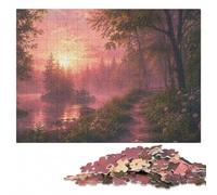 Pink Sunset Over The River Puzzle en Bois 1000 pièces, Jeu De Réflexion | Cadeau de fin d'année pour adulte : activité sans écran à la maison sur plusieurs sessions.