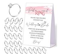 Pink Swash Jeu de 50 faux anneaux avec inscription « Don't say Bride or Wedding », « Put a Ring On It » - Décoration moderne pour fête prénuptiale ou enterrement de vie de jeune fille - 09