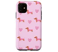 Pink Teckel Heart Repeat Soft Valentine Wiener Dog Coque pour iPhone 11