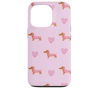 Pink Teckel Heart Repeat Soft Valentine Wiener Dog Coque pour iPhone 13 Pro