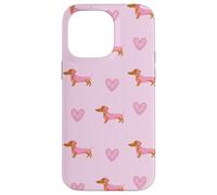 Pink Teckel Heart Repeat Soft Valentine Wiener Dog Coque pour iPhone 14 Pro Max