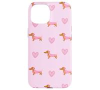 Pink Teckel Heart Repeat Soft Valentine Wiener Dog Coque pour iPhone 15