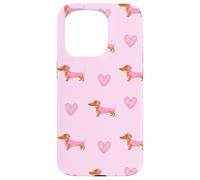 Pink Teckel Heart Repeat Soft Valentine Wiener Dog Coque pour iPhone 15 Pro