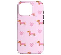 Pink Teckel Heart Repeat Soft Valentine Wiener Dog Coque pour iPhone 16 Pro
