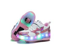 (Pink,UK 3)Kids LED Light Up Roller Skates Shoes with Flashing Wheels, Adjustable Size Roller Skate Sneakers for Boys Girls