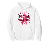 Pink Warrior : Sensibilisation au Cancer du Sein et autonomisation des Femmes Sweat à Capuche, Unisexe pour Adultes, Blanc, L