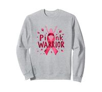 Pink Warrior : Sensibilisation au Cancer du Sein et autonomisation des Femmes Sweatshirt, Unisexe pour Adultes, Gris Chiné, L