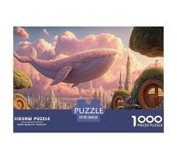 Pink Whale Soaring Over Vity 1000 Pièces Carton Premium Coffret De Puzzles Fairy Tale Town Stimulant Et Éducatif Défi Unique Puzzles As Birthday Gifts 38x26cm/1000pcs