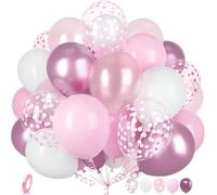 Pink White Balloons, 30 Pieces 12 Inches Pastel Pink Baby Light White Metallic Pink Confetti Latex Balloons For Girls Women Birthday Party Bridal Wedding Baby Shower Decorations
