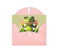 Pink WHJSHOP Carte de vœux imprimée avec inscription « The Funny Frog doing Yoga » Papier nacré double face Effet perle Enveloppe en papier perlé