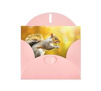 Pink WHJSHOP Carte de vœux imprimée écureuil mangeant des noyers - Papier nacré haut de gamme double face effet perlé avec boucle d'amour et enveloppe en papier nacré