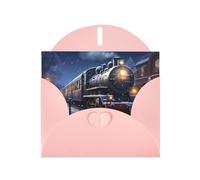 Pink WHJSHOP Carte de vœux Motif train de chemin de fer Idéal pour l'hiver et Noël Avec boucle et enveloppe en papier nacré double face