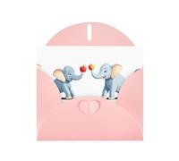 Pink WHJSHOP Elephants fighting for the apple Prints Carte de vœux en papier nacré double face avec boucle d'amour et enveloppe en papier nacré