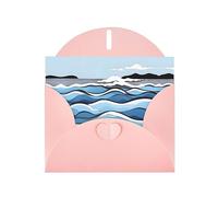 Pink WHJSHOP Waves Lapping at the rocks Prints Carte de vœux - Papier nacré haut de gamme double face effet nacré avec boucle d'amour et enveloppe en papier nacré