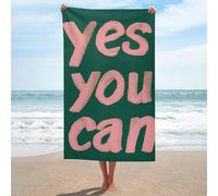 Pink Words Yes You Can on Green Serviette de plage en microfibre anti-sable Grande serviette de douche multi-usages absorbante pour salle de bain piscine 130 x 80 cm