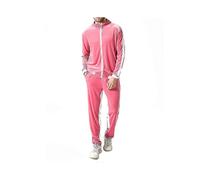 (pink,XL)Men's 2 Pieces Full-zip Golden Velvet Tracksuit Set Sport Suits Casual Outfits