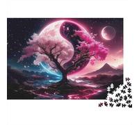 Pink Yin Yang Tree Colourful Pink Floral Moon 1000 Pcs Adult Jigsaws Classic Educational Games Brain Development 52x38cm/1000pcs