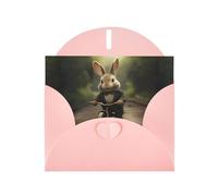 Pink YYHWHJDE Carte de vœux imprimée Little Grey Rabbit Riding a Bicycle 15,2 x 10,2 cm - Design tendance et unique pour diverses occasions