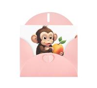 Pink YYHWHJDE Little Monkey eating Peach Prints Carte de vœux 15,2 x 10,2 cm - Design tendance et unique pour diverses occasions