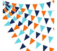 pinkblume 10M/32Ft Bleu Marine Orange Fanion Bannière Tissu Triangle Drapeau Coton Guirlande de Bruant pour l'espace Galaxy Fête d'anniversaire Pépinière Jardin Suspendu Festivals Décoration