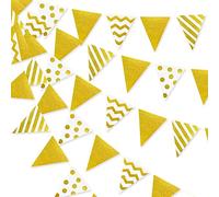 pinkblume 12M/39Ft Blanc Or Triangle Fanion Bannière Glitter Foil Polka Dot Stripe Papier Drapeau Bunting Guirlande Streamer pour Anniversaire Bapteme Mariage Noël Partie Décorations Fournitures
