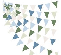 pinkblume 32Ft Bleu Vert et Beige Fanions Guirlande Bannière Décoration de Fête Rétro Morandi Foncée Claire Bleu Verte Tissu Drapeau pour Anniversaire Baptême Mariage Diplôme Masters Golf Thème Décor