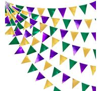 pinkblume 32Ft Décorations de fête de Mardi Gras Violet Or Vert Fanion Guirlande Bannière Bruant Tissu Métallisé Triangle Drapeau Banderole pour Anniversaire Bapteme Mariage EVJF Masquées Thé Decor