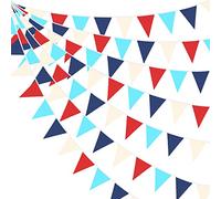 pinkblume 32Ft Rouge Bleu Kaki Bannière Décorations de fête Tissu Fanions Triangle Drapeau banderoles Guirlande pour Thème Pirate Nautique Mariage Anniversaire Pique-Nique Soiree Festivals Décor