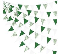 pinkblume 32Ft Vert Blanc Plaid Décorations De Fête Guirlande Fanions Guinguette Vertes À Carreaux Banderoles Vert Vichy Drapeau Tissu pour Anniversaire Bapteme Diplôme Mariage Noël Golf Thème Décor