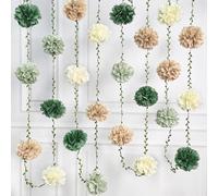 pinkblume Vert Sauge Guirlandes Décorations de fête Lot de 12 Pompons Fleurs en Papier de Soie Vert Olive Kaki et Beige avec à Suspendre Feuilles Ruban pour Anniversaire Bapteme Mariage Jungle Decor
