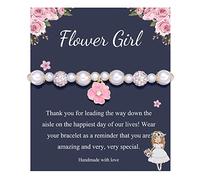 PINKDODO Bracelet à breloques en strass et perles pour demoiselle d'honneur, Adjustable: 4.8 - 8.6 inches, Strass, Perle