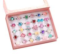 Pinkgarden Bagues à bijoux pour petite fille dans une boîte, réglable, pas de doublure, bague pour fille qui joue et se déguise, 30 pièces
