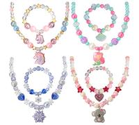 Pinkgarden Collier de perles et bracelet de perles pour enfants, ensembles de bijoux pour petites filles, sacs à dragées pour filles, 4 ensembles, 336, Acrylique
