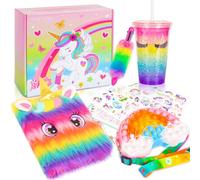 Pinkgarden Ensemble de Journal Licorne - Ensemble de Carnet en Peluche avec Tasse, Stylo à Bille, Sac Arc-en-Ciel & 6 Autocollants - Cadeau Parfait pour Filles de 6 à 12 Ans