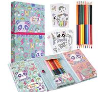 Pinkgarden Panda Coloriage Livre pour Filles, Coloriage Livre Kit avec 60 Pages et 16 Crayons de Couleur pour Dessin Peinture, Cadeau d'anniversaire pour les filles, les garçons et les enfants