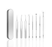 Pinkiou Outils de suppression des points noirs Acné Blemish Pimple Extractor Aiguille Facial Blackhead Comedone Clip Pince à épiler avec boîtier en métal (8 en 1)