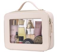 Pinkmik Petit Sac à Maquillage Transparent Mini Trousse de Cosmétiques Étanche avec Fermeture Éclair - Trousse de Toilette pour Femme - Organisateur de Sac à Main & Essentiels de Voiture, beige, Grand