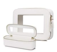 Pinkmik Petit Sac à Maquillage Transparent Mini Trousse de Cosmétiques Étanche avec Fermeture Éclair - Trousse de Toilette pour Femme - Organisateur de Sac à Main & Essentiels de Voiture, blanc, M+