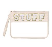 Pinkmik Pochette transparente en chenille avec fermeture éclair pour voyage, collation, maquillage pour femme, Stuff-1, Pochette zippée transparente en chenille
