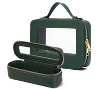 Pinkmik Trousse de maquillage de voyage avec support de brosse portable transparente - Trousse de toilette étanche pour femme (X/vert, L + fin)