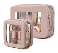 Pinkmik Trousse de maquillage transparente avec fermeture éclair - Étanche - Pour cosmétiques et articles de toilette - Organiseur de sac à main pour femme et accessoires de voiture, rose, M+MINI