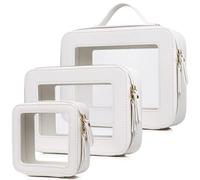 Pinkmik Trousse de maquillage transparente avec fermeture éclair pour femme, blanc, L+M+MINI, Ensemble de maquillage de voyage transparent