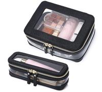 Pinkmik Trousse de Maquillage Transparente avec Trousse à pinceaux - Trousse de Toilette de Voyage Essentielle pour Femme, Noir, M+Slim-1, Ensemble de Maquillage de Voyage