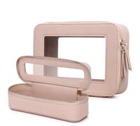 Pinkmik Trousse de maquillage transparente avec trousse à pinceaux - Trousse de toilette de voyage essentielle pour femme, rose, M+SLIM, Ensemble de maquillage de voyage