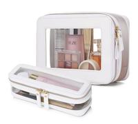 Pinkmik Trousse de maquillage transparente avec trousse à pinceaux - Trousse de toilette de voyage essentielle pour femme, blanc, M+SLIM-1, Ensemble de maquillage de voyage