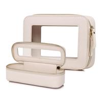 Pinkmik Trousse de Maquillage Transparente avec Trousse à pinceaux - Trousse de Toilette de Voyage Essentielle pour Femme, Beige, M+Slim, Ensemble de Maquillage de Voyage